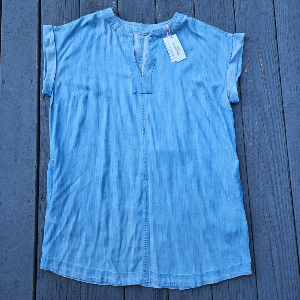 Vineyard Vines Womens Chambray Tunic Dress Cloud Blue Tencel XXL NEW - Picture 9 of 9